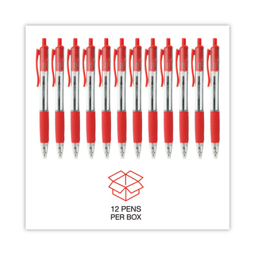 Picture of Comfort Grip Ballpoint Pen, Retractable, Medium 1 mm, Red Ink, Clear/Red Barrel, Dozen