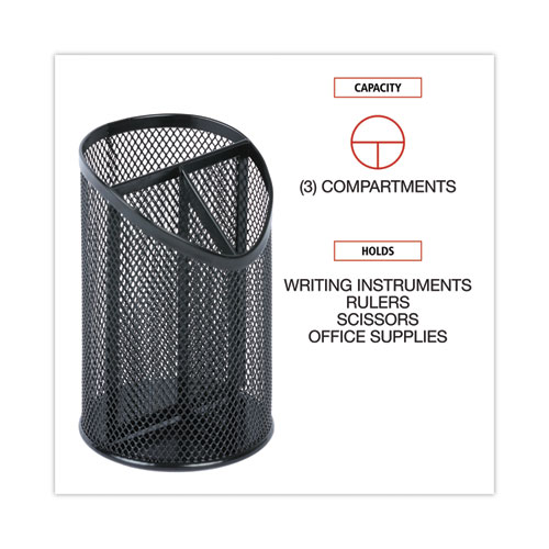 Picture of Metal Mesh 3-Compartment Pencil Cup, 4.13" Diameter x 6"h, Black