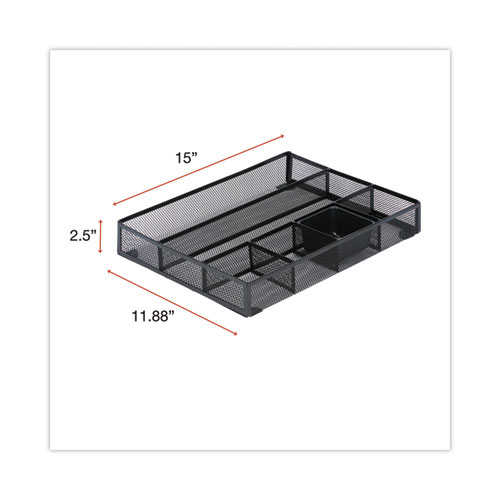 Picture of Metal Mesh Drawer Organizer, Six Compartments, 15 x 11.88 x 2.5, Black