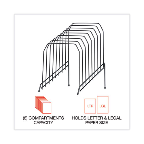 Picture of Wire Tiered File Sorter, 8 Sections, Letter to Legal Size Files, 8" x 10.5" x 12.5", Black