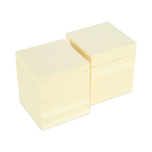 Picture of Recycled Self-Stick Note Pads, 3" x 3", Yellow, 100 Sheets/Pad, 18 Pads/Pack