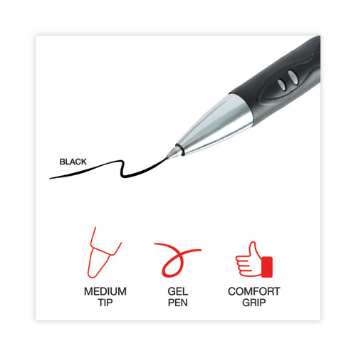 Picture of Comfort Grip Gel Pen, Retractable, Medium 0.7 mm, Black Ink, Gray/Black/Silver Barrel, Dozen