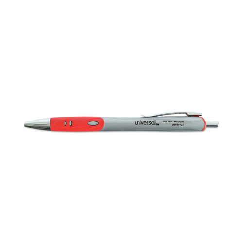 Picture of Comfort Grip Gel Pen, Retractable, Medium 0.7 mm, Red Ink, Gray/Red/Silver Barrel, Dozen