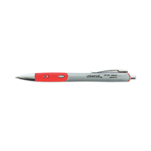 Picture of Comfort Grip Gel Pen, Retractable, Medium 0.7 mm, Red Ink, Gray/Red/Silver Barrel, Dozen