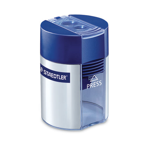 Cylinder+Handheld+Pencil+Sharpener%2C+Two-Hole%2C+1.63+X+2.25%2C+Blue%2Fsilver