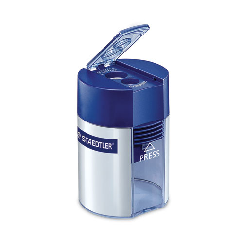 Picture of Cylinder Handheld Pencil Sharpener, Two-Hole, 1.63 x 2.25, Blue/Silver