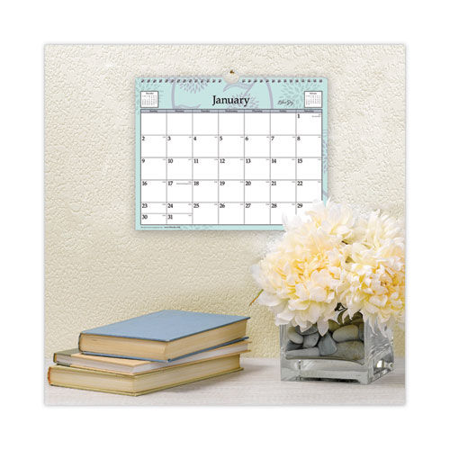 Picture of Rue Du Flore Wall Calendar, Floral Artwork, 11 x 8.75, White/Jade/Lavender Sheets, 12-Month (Jan to Dec): 2025