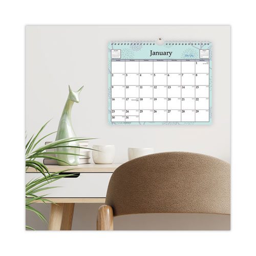 Picture of Rue Du Flore Wall Calendar, Floral Artwork, 11 x 8.75, White/Jade/Lavender Sheets, 12-Month (Jan to Dec): 2025