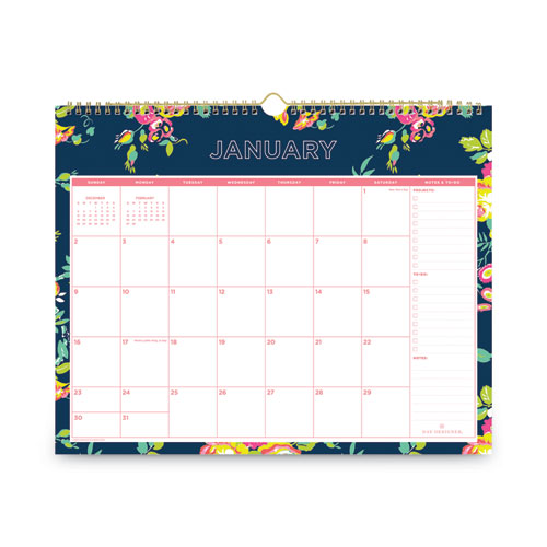 Picture of Day Designer Peyton Wall Calendar, Floral Artwork, 15 x 12, White/Navy Sheets, 12-Month (Jan to Dec): 2025