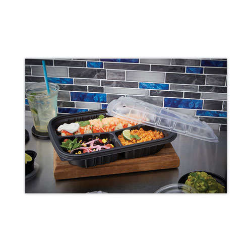 Picture of EarthChoice Entree2Go Takeout Container, 3-Compartment, 48 oz, 11.75 x 8.75 x 2.13, Black, Plastic, 200/Carton