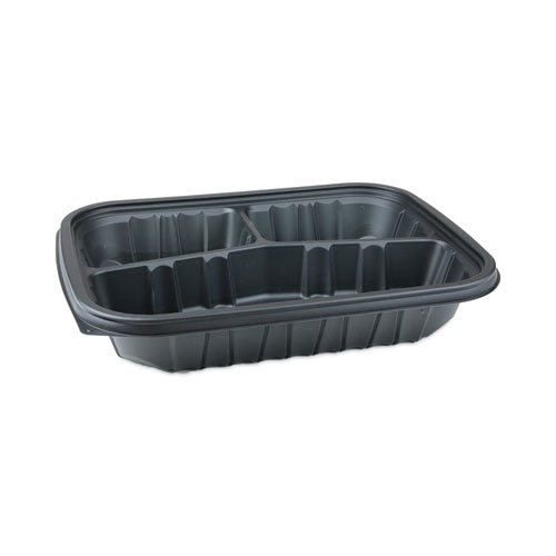 Picture of EarthChoice Entree2Go Takeout Container, 3-Compartment, 48 oz, 11.75 x 8.75 x 2.13, Black, Plastic, 200/Carton