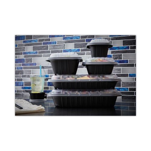 Picture of EarthChoice Entree2Go Takeout Container, 48 oz, 11.75 x 8.75 x 1.61, Black, Plastic, 200/Carton