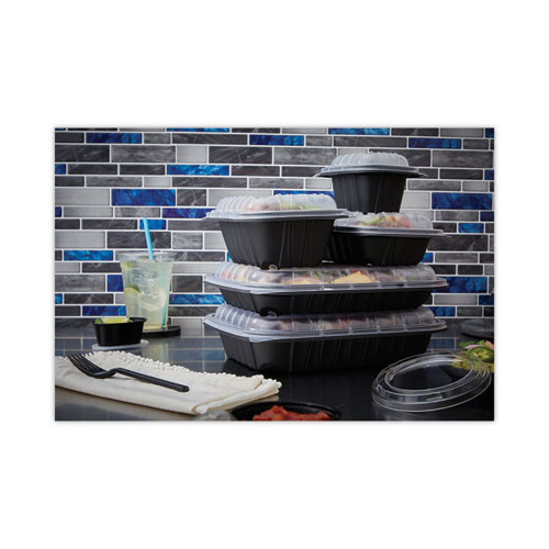 Picture of EarthChoice Entree2Go Takeout Container, 3-Compartment, 48 oz, 11.75 x 8.75 x 2.13, Black, Plastic, 200/Carton