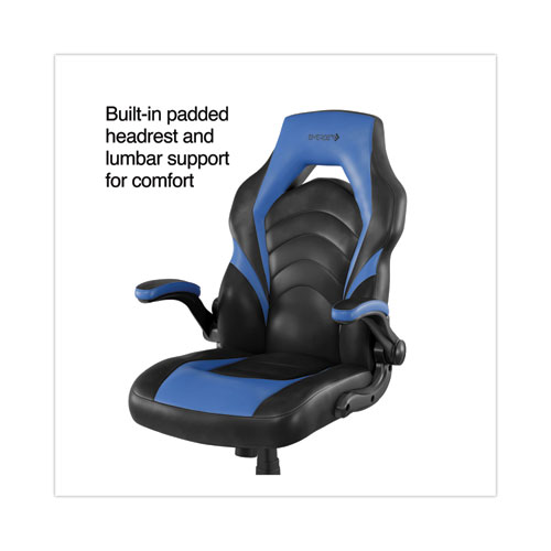 Picture of Vortex Bonded Leather Gaming Chair, Supports Up to 301 lbs, 17.9" to 21.6" Seat Height, Blue/Black, Black Base