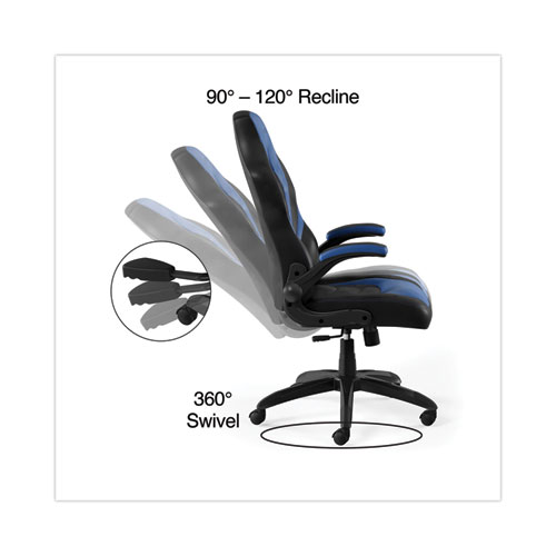 Picture of Vortex Bonded Leather Gaming Chair, Supports Up to 301 lbs, 17.9" to 21.6" Seat Height, Blue/Black, Black Base