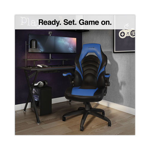Picture of Vortex Bonded Leather Gaming Chair, Supports Up to 301 lbs, 17.9" to 21.6" Seat Height, Blue/Black, Black Base