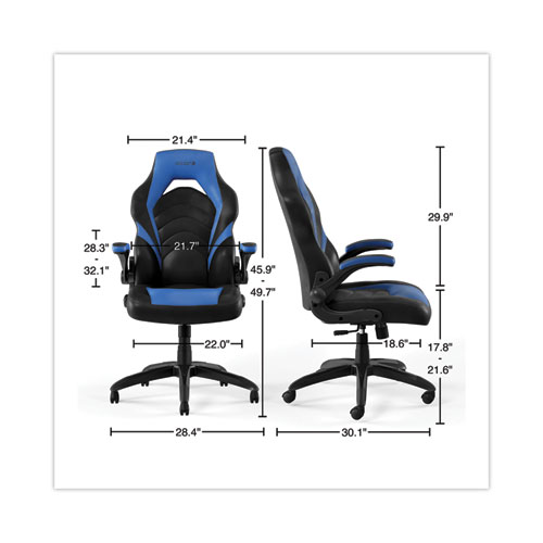 Picture of Vortex Bonded Leather Gaming Chair, Supports Up to 301 lbs, 17.9" to 21.6" Seat Height, Blue/Black, Black Base