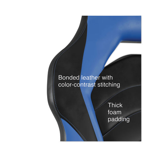 Picture of Vortex Bonded Leather Gaming Chair, Supports Up to 301 lbs, 17.9" to 21.6" Seat Height, Blue/Black, Black Base