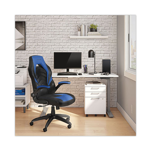 Picture of Vortex Bonded Leather Gaming Chair, Supports Up to 301 lbs, 17.9" to 21.6" Seat Height, Blue/Black, Black Base