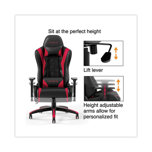 Picture of Vartan Bonded Leather Gaming Chair, Supports Up to 275 lbs, 18.3" to 22.1" Seat Height, Red/Black Seat and Back, Black Base