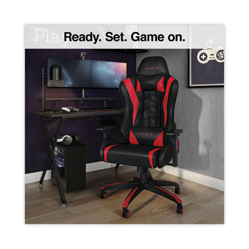Picture of Vartan Bonded Leather Gaming Chair, Supports Up to 275 lbs, 18.3" to 22.1" Seat Height, Red/Black Seat and Back, Black Base