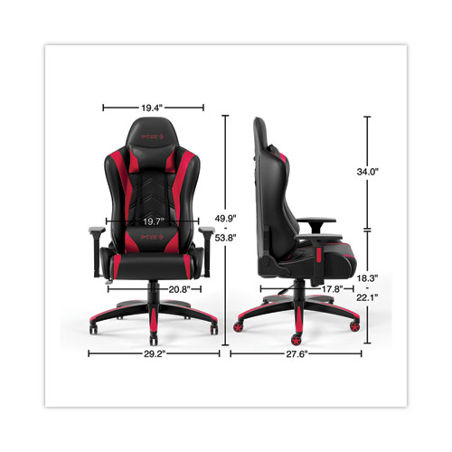 Picture of Vartan Bonded Leather Gaming Chair, Supports Up to 275 lbs, 18.3" to 22.1" Seat Height, Red/Black Seat and Back, Black Base
