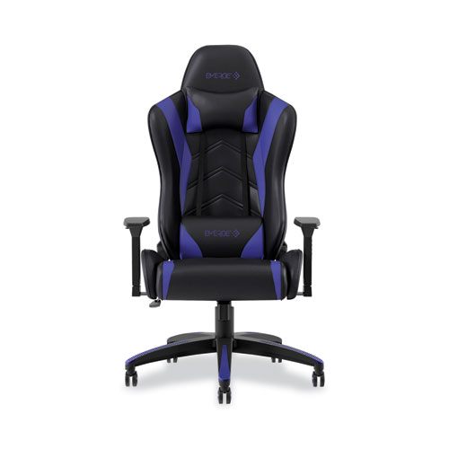 Picture of Vartan Bonded Leather Gaming Chair, Supports Up to 275 lbs, Blue/Black Seat, Blue/Black Back, Black Base