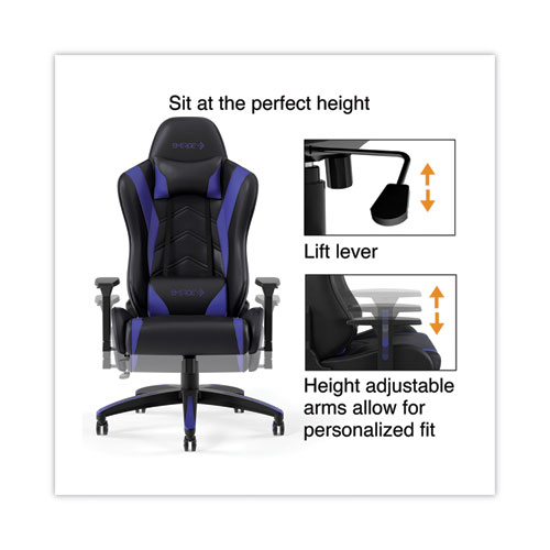 Picture of Vartan Bonded Leather Gaming Chair, Supports Up to 275 lbs, Blue/Black Seat, Blue/Black Back, Black Base