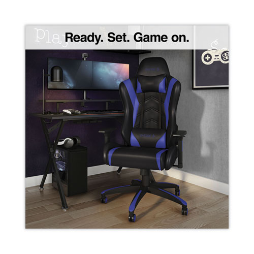 Picture of Vartan Bonded Leather Gaming Chair, Supports Up to 275 lbs, Blue/Black Seat, Blue/Black Back, Black Base