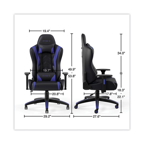 Picture of Vartan Bonded Leather Gaming Chair, Supports Up to 275 lbs, Blue/Black Seat, Blue/Black Back, Black Base