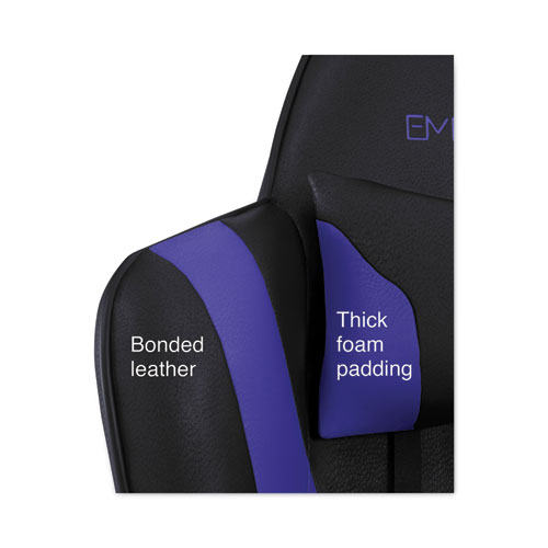 Picture of Vartan Bonded Leather Gaming Chair, Supports Up to 275 lbs, Blue/Black Seat, Blue/Black Back, Black Base