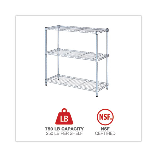 Picture of Residential Wire Shelving, Three-Shelf, 36w x 14d x 36h, Silver