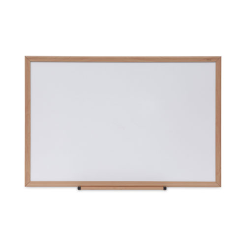 Picture of Deluxe Melamine Dry Erase Board, 36 x 24, Melamine White Surface, Oak Fiberboard Frame