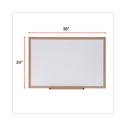 Picture of Deluxe Melamine Dry Erase Board, 36" x 24", White Surface, Oak Finished Fiberboard (MDF) Frame