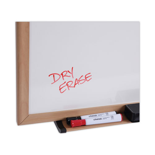 Picture of Deluxe Melamine Dry Erase Board, 36" x 24", White Surface, Oak Finished Fiberboard (MDF) Frame