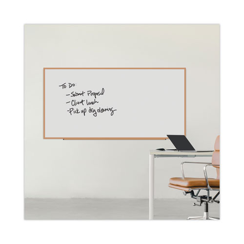 Picture of Deluxe Melamine Dry Erase Board, 96" x 48", White Surface, Oak Finished Fiberboard (MDF) Frame