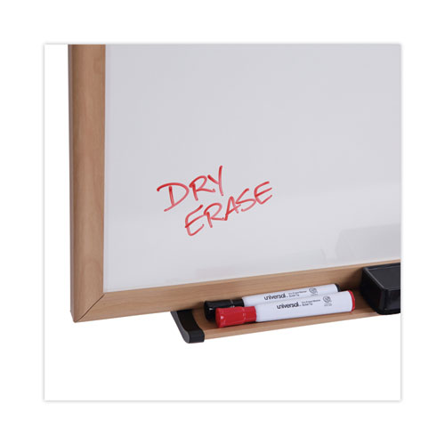 Picture of Deluxe Melamine Dry Erase Board, 96 x 48, Melamine White Surface, Oak Fiberboard Frame