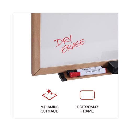 Picture of Deluxe Melamine Dry Erase Board, 72 x 48, Melamine White Surface, Oak Fiberboard Frame