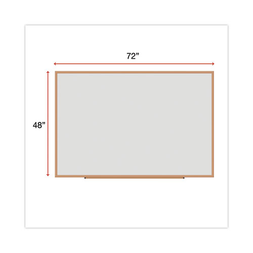 Picture of Deluxe Melamine Dry Erase Board, 72 x 48, Melamine White Surface, Oak Fiberboard Frame