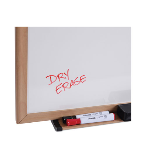 Picture of Deluxe Melamine Dry Erase Board, 72" x 48", White Surface, Oak Finished Fiberboard (MDF) Frame