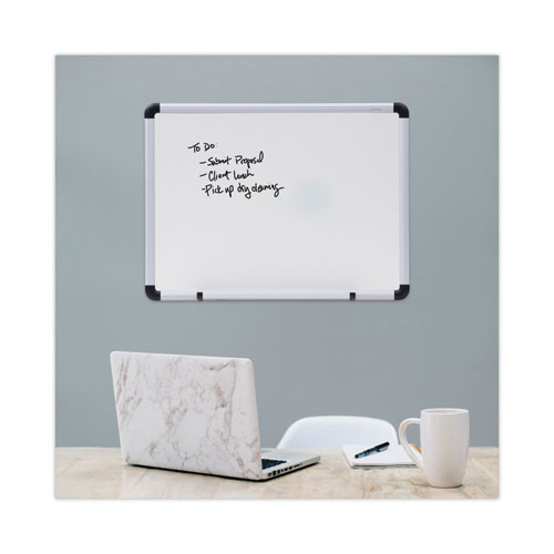 Picture of Modern Melamine Dry Erase Board with Aluminum Frame, 24" x 18", White Surface, Satin Aluminum Frame