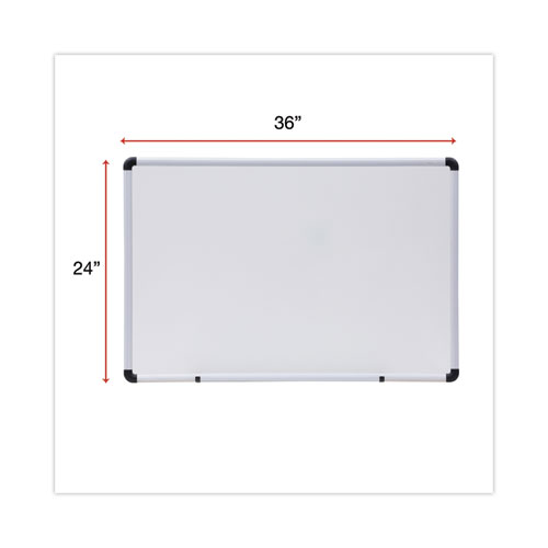 Picture of Modern Melamine Dry Erase Board with Aluminum Frame, 36" x 24", White Surface, Satin Aluminum Frame