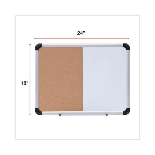 Picture of Combination Dry Erase/Bulletin Board, 24" x 18", Tan/White Surface, Black/Satin Aluminum Frame