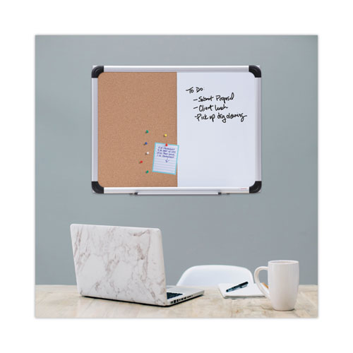 Picture of Combination Dry Erase/Bulletin Board, 24" x 18", Tan/White Surface, Black/Satin Aluminum Frame