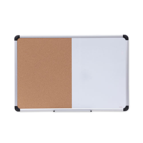 Picture of Cork/Dry Erase Board, Melamine, 36 x 24, Tan/White Surface, Gray/Black Aluminum/Plastic Frame