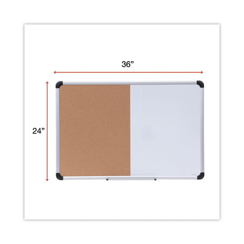 Picture of Combination Dry Erase/Bulletin Board, 36" x 24", Tan/White Surface, Black/Satin Aluminum Frame