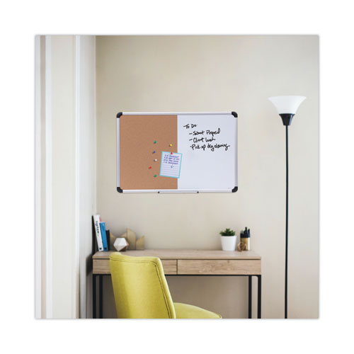 Picture of Combination Dry Erase/Bulletin Board, 36" x 24", Tan/White Surface, Black/Satin Aluminum Frame