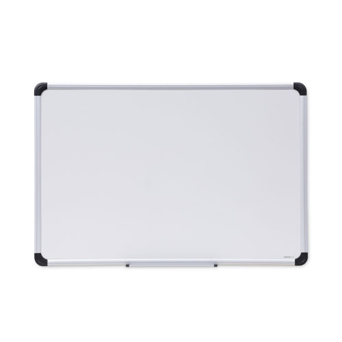 Picture of Deluxe Porcelain Magnetic Dry Erase Board, 36 x 24, White Surface, Silver/Black Aluminum Frame