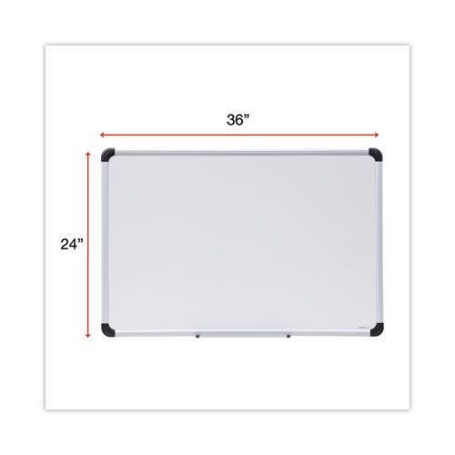 Picture of Deluxe Porcelain Magnetic Dry Erase Board, 36" x 24", White Surface, Silver/Black Aluminum Frame