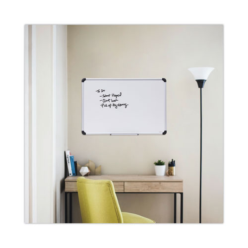 Picture of Deluxe Porcelain Magnetic Dry Erase Board, 36" x 24", White Surface, Silver/Black Aluminum Frame